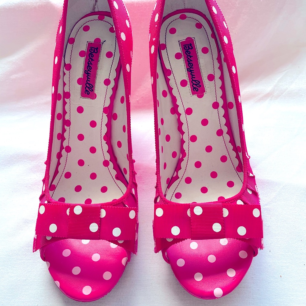 Pink Polka Dot Peep Toe Pumps